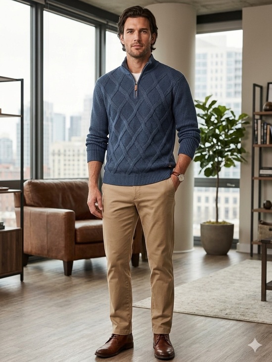 Tommy Bahama Other - Tommy Bahama Men's Cotton Quarter-Zip Cable Knit Sweater - Dusty Blue - Large
